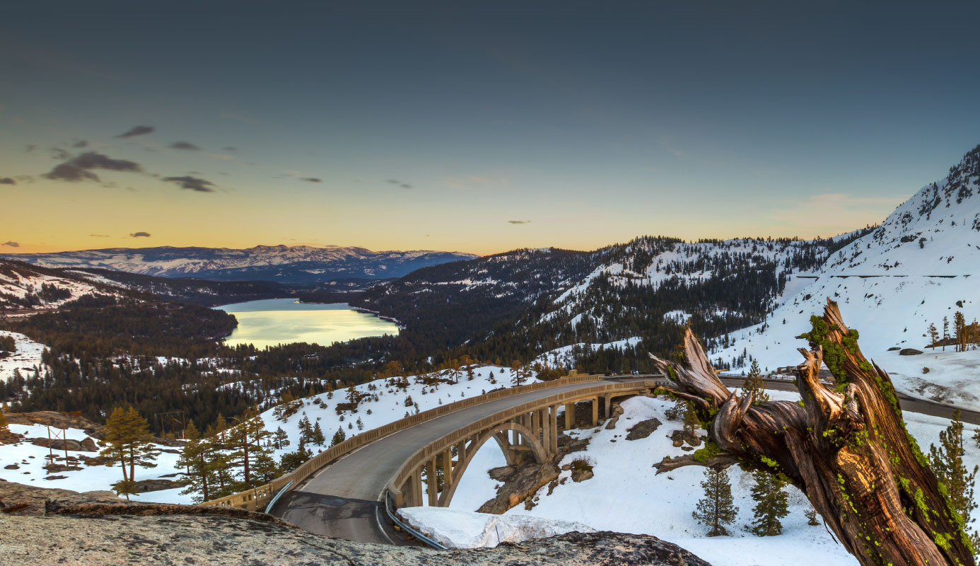 View of Donner Lake from the mountain in the winter